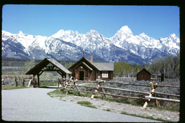 image of a 26 year old slide of chapel and mountians